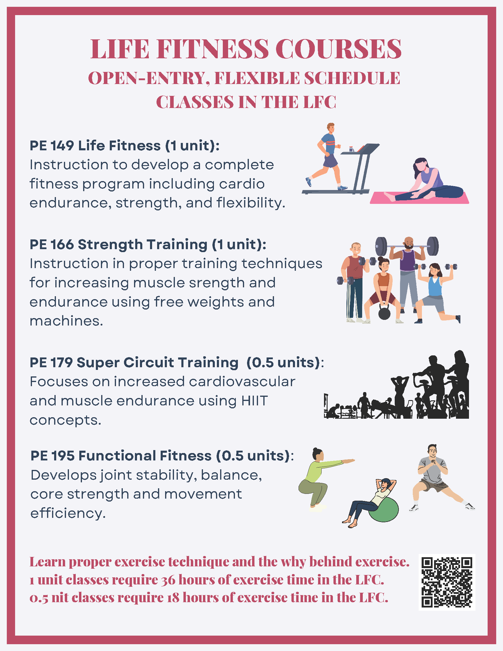 Life Fitness Courses - Open-entry, flexible schedule classes in the Life FItness Center.  Click for PDF
